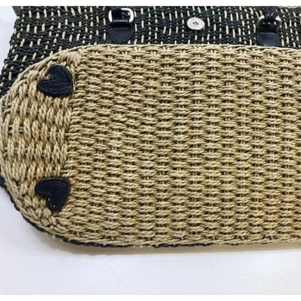 Brighton Women's Woven Black Leather Braided Strap Charm Straw Handbag Purse 14